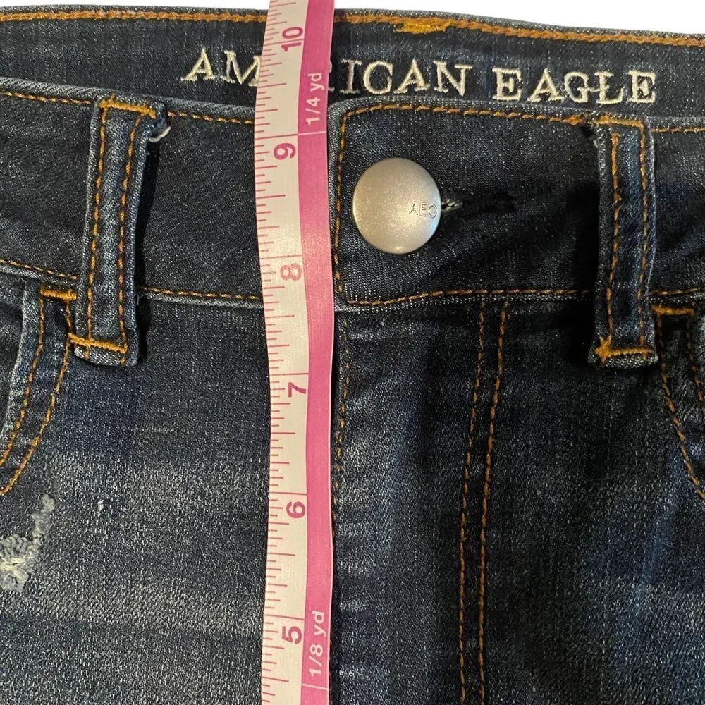 American Eagle Hi Rise Shortie Denim Distressed Shorts‎ Sz 6